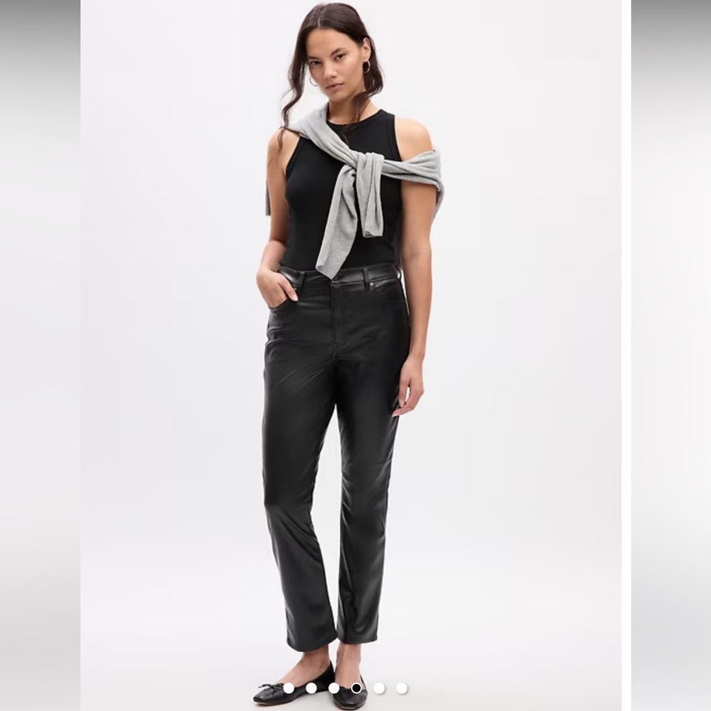 GAP Black High Rise Vegan Leather Vintage Slim Pants sz 14 - Picture 9 of 10
